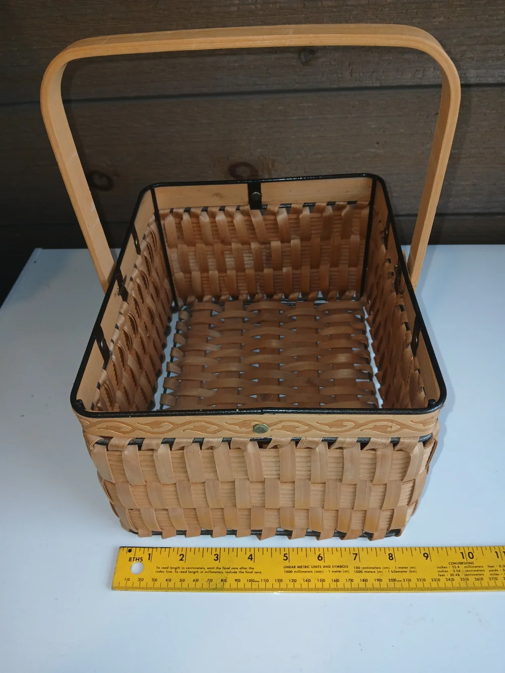 Rectangular Wicker & Metal Basket W Handle Great Shape Very Sturdy